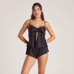Lounge Underwear Pyjamastoppar | Pyjamasset<Bow Cami Pyjamatopp i Satin - Svart