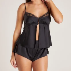 Lounge Underwear Pyjamastoppar | Pyjamasset<Bow Cami Pyjamatopp i Satin - Svart