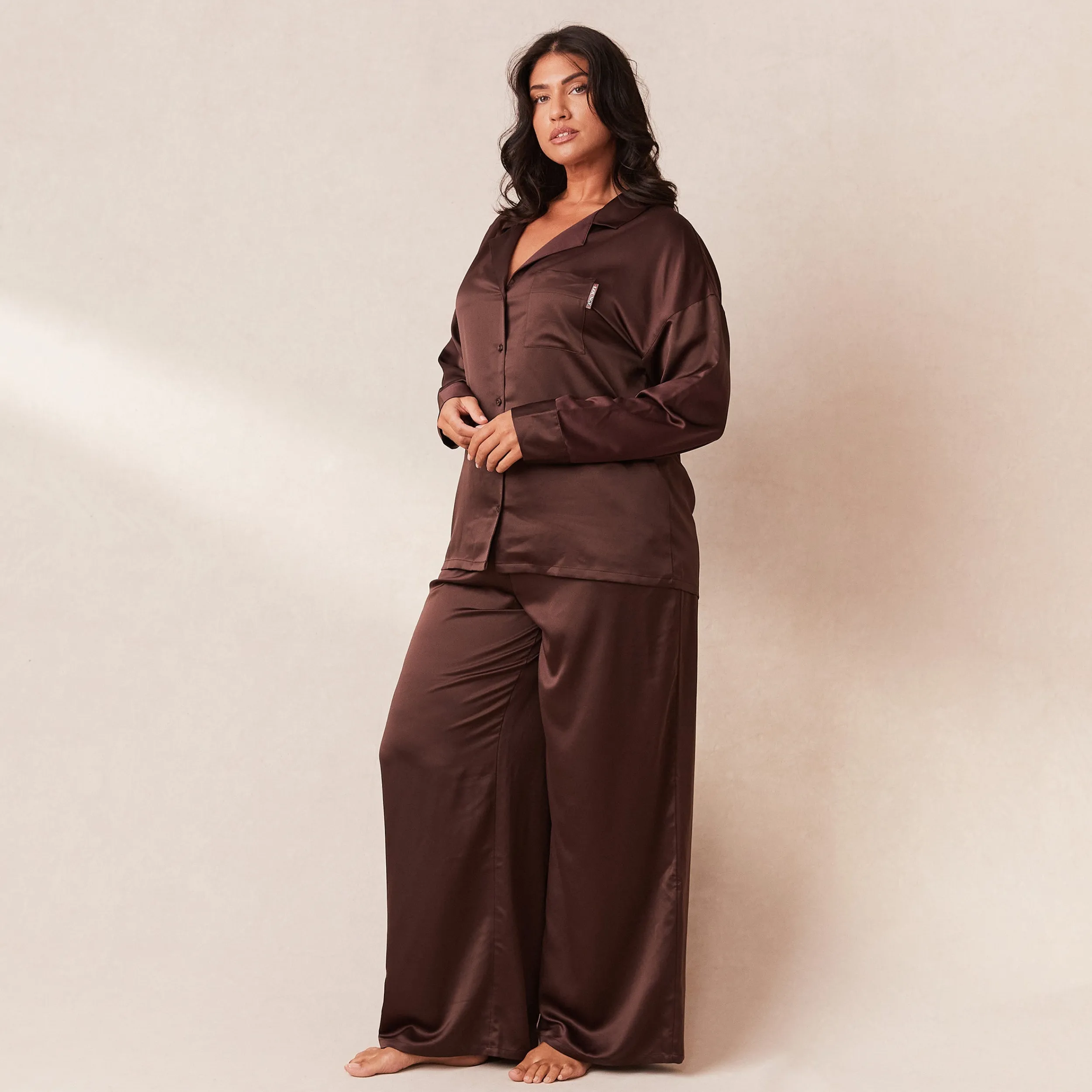 Lounge Underwear Pyjamasset<Classic Satin Pyjamabyxor - Choklad