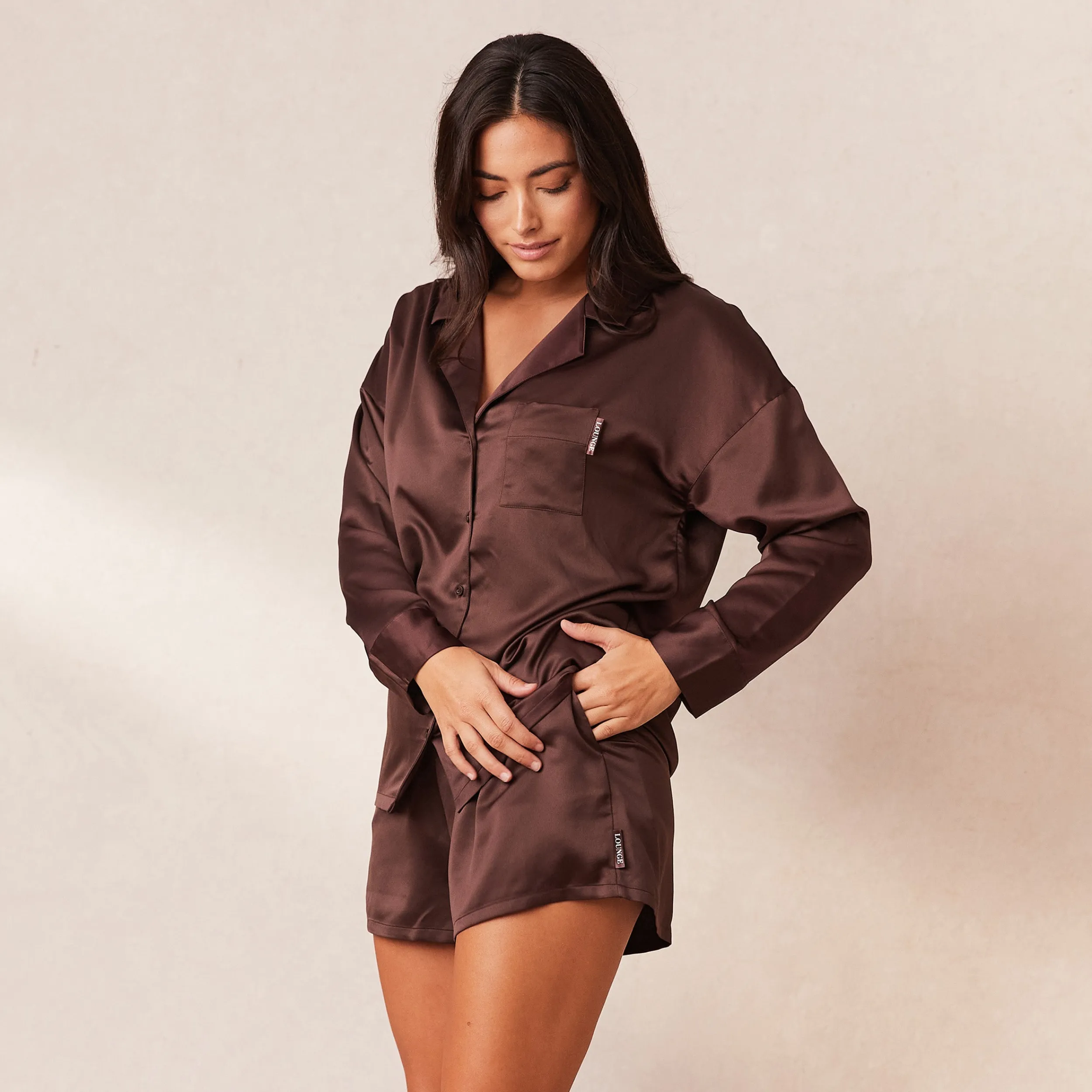 Lounge Underwear Pyjamasset | Pyjamasbyxor<Classic Satin Pyjamashorts - Choklad