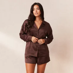 Lounge Underwear Pyjamasset | Pyjamastoppar<Classic Satin Pyjamaskjorta - Choklad