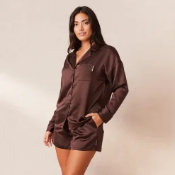 Lounge Underwear Pyjamasset | Pyjamastoppar<Classic Satin Pyjamaskjorta - Choklad