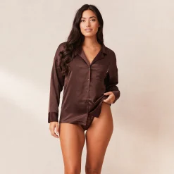 Lounge Underwear Pyjamasset | Pyjamastoppar<Classic Satin Pyjamaskjorta - Choklad
