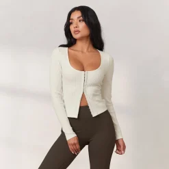 Lounge Underwear Toppar Och T-Shirts<Cosy Långärmad Topp med Krok och Ögon - Krämfärg