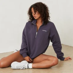 Lounge Underwear Huvtröjor Och Tröjor<Essential Oversized Tröja med Kvart Dragkedja - Rökblått