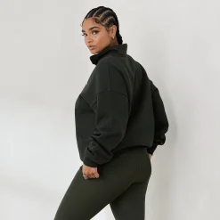 Lounge Underwear Huvtröjor Och Tröjor<Essential Oversized Tröja med Kvart Dragkedja - Tallgrön