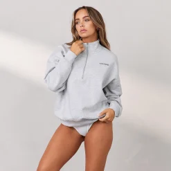 Lounge Underwear Huvtröjor Och Tröjor<Essential Oversized Tröja med Kvart Dragkedja - Frostfärgad