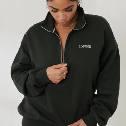 Lounge Underwear Huvtröjor Och Tröjor<Essential Oversized Tröja med Kvart Dragkedja - Tallgrön