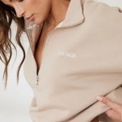 Lounge Underwear Huvtröjor Och Tröjor<Essential Oversized Tröja med Kvart Dragkedja - Sand