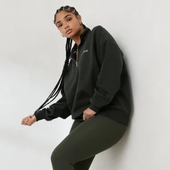 Lounge Underwear Huvtröjor Och Tröjor<Essential Oversized Tröja med Kvart Dragkedja - Tallgrön