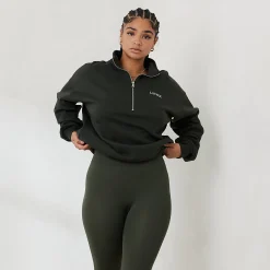 Lounge Underwear Huvtröjor Och Tröjor<Essential Oversized Tröja med Kvart Dragkedja - Tallgrön