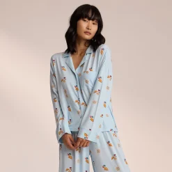 Lounge Underwear Pyjamastoppar | Pyjamasset<Modal Pyjamaskjorta - Blue Croissant Blå