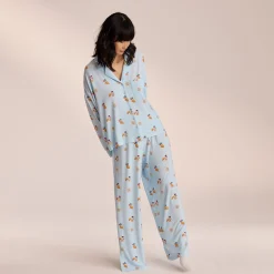 Lounge Underwear Pyjamastoppar | Pyjamasset<Modal Pyjamaskjorta - Blue Croissant Blå