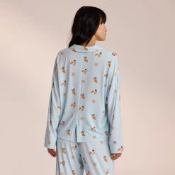Lounge Underwear Pyjamastoppar | Pyjamasset<Modal Pyjamaskjorta - Blue Croissant Blå