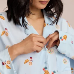 Lounge Underwear Pyjamastoppar | Pyjamasset<Modal Pyjamaskjorta - Blue Croissant Blå