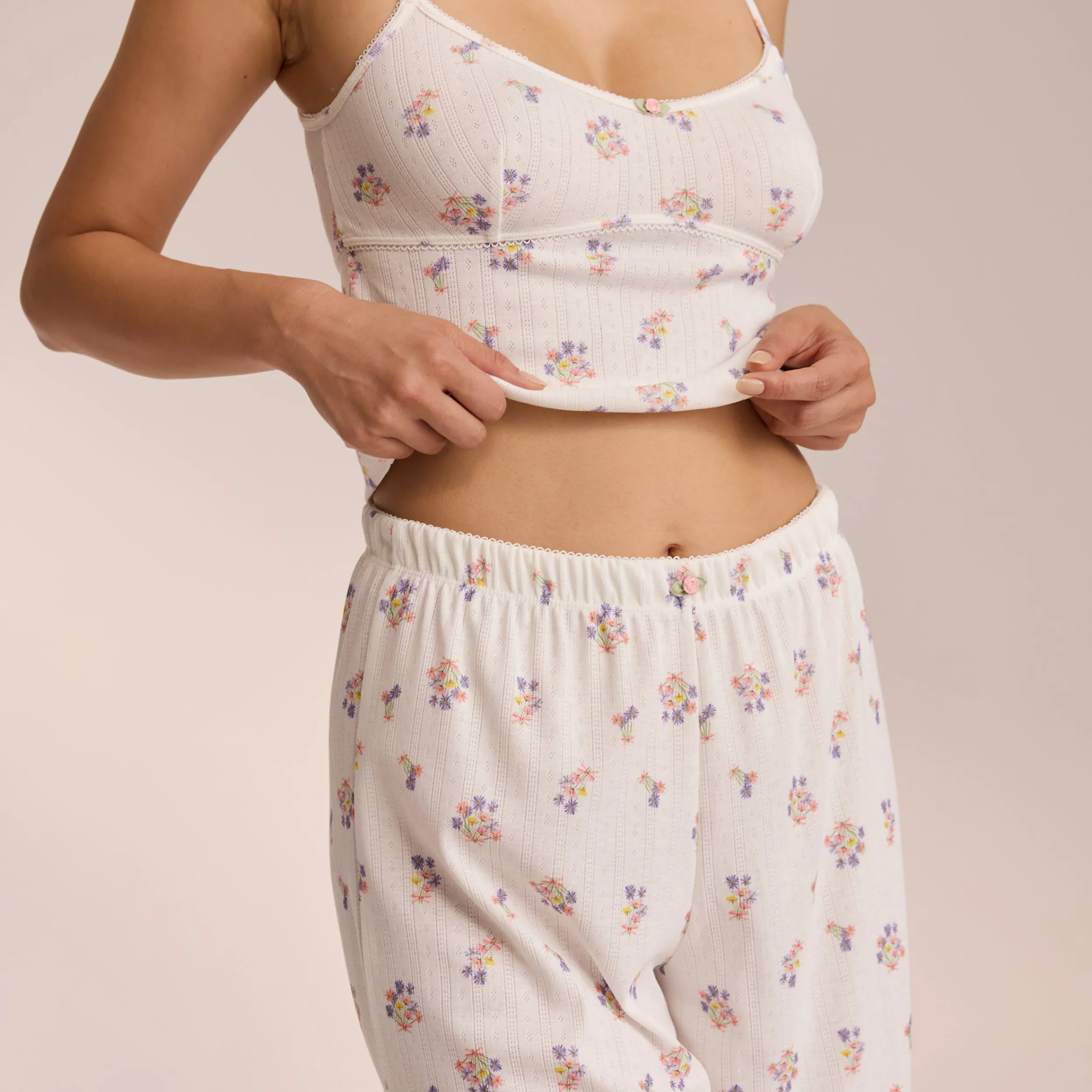 Lounge Underwear Pyjamasbyxor<Pointelle Pyjamabyxor - Blommig Vit BlommigVit
