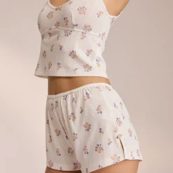 Lounge Underwear Pyjamasbyxor<Pointelle Pyjamashorts - Blommig Vit BlommigVit