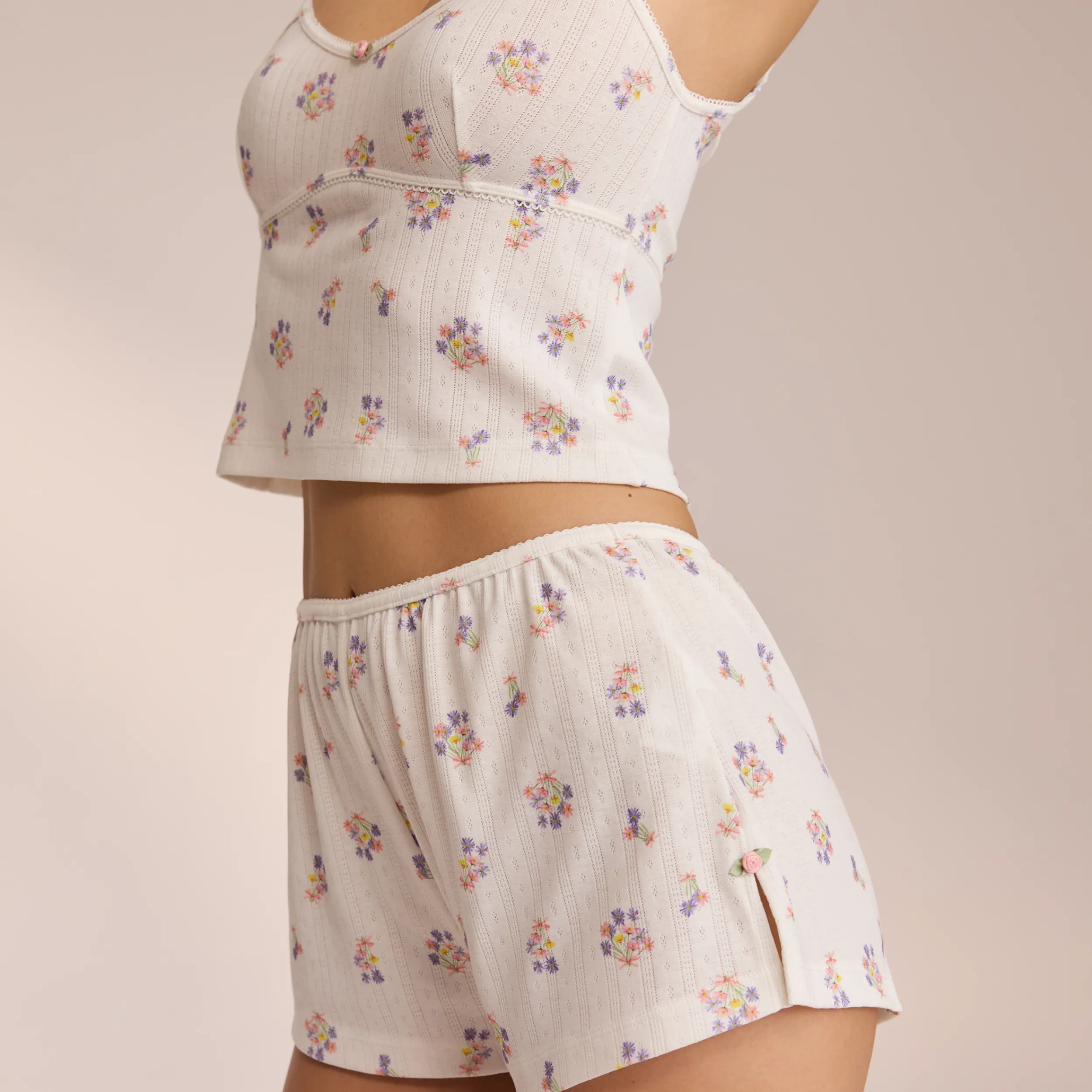 Lounge Underwear Pyjamasbyxor<Pointelle Pyjamashorts - Blommig Vit BlommigVit