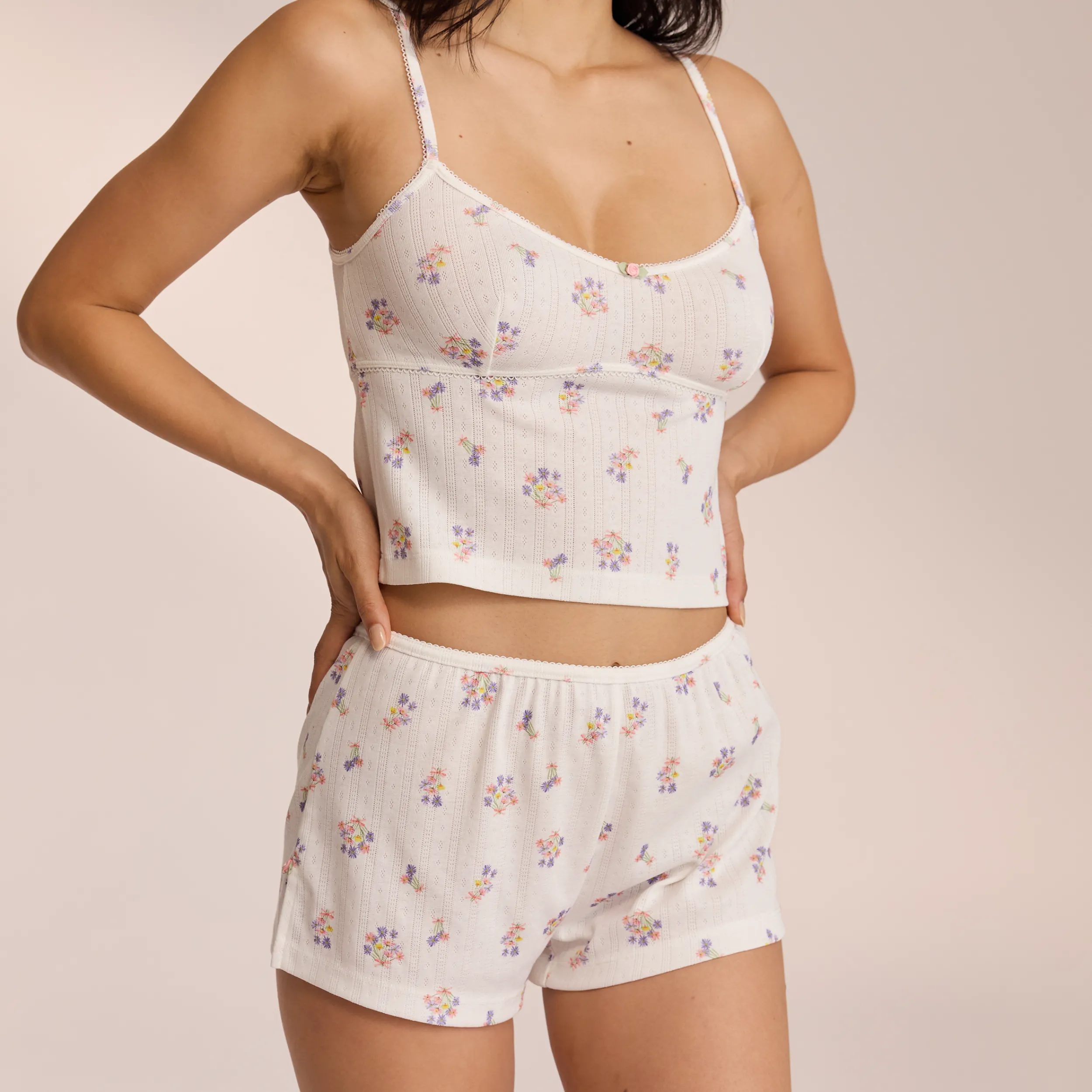 Lounge Underwear Pyjamasbyxor<Pointelle Pyjamashorts - Blommig Vit BlommigVit