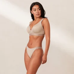 Lounge Underwear Vadderad | Push Up<Ribbed Mindful BH - Minkfärg