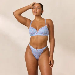 Lounge Underwear Balcony | Med Bygel<Rosebud Ribbed Balcony BH - Blommig Blå BlommigBlå