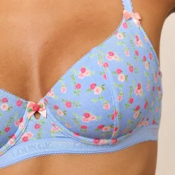 Lounge Underwear Balcony | Med Bygel<Rosebud Ribbed Balcony BH - Blommig Blå BlommigBlå