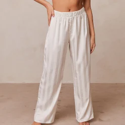 Lounge Underwear Pyjamasset<Striped Satin Pyjama Byxor - Pärlfärgad