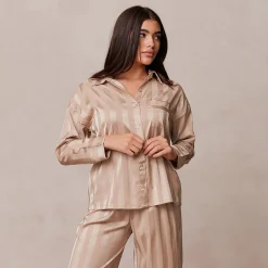 Lounge Underwear Pyjamasset | Pyjamastoppar<Striped Satin Pyjamaskjorta - Mink