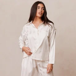 Lounge Underwear Pyjamastoppar<Striped Satin Pyjamaskjorta - Pärlfärgad