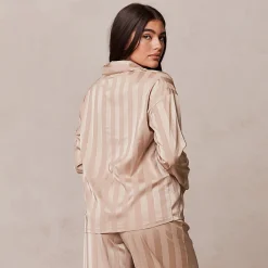 Lounge Underwear Pyjamasset | Pyjamastoppar<Striped Satin Pyjamaskjorta - Mink