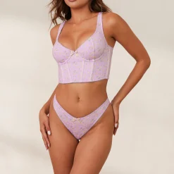 Lounge Underwear Med Bygel | Longline<Sweet Longline BH - Blommig Lila BlommigLila