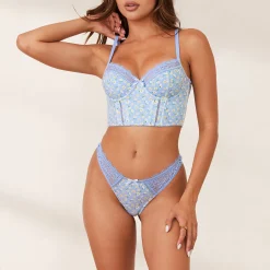 Lounge Underwear Med Bygel | Longline<Sweet Longline BH - Blommig Blå BlommigBlå