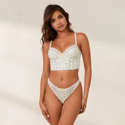 Lounge Underwear Longline<Sweet Longline BH - Blommig Vit BlommigVit