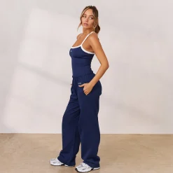 Lounge Underwear Kläder<Varsity Joggingbyxor med Rakt Ben - Marinblå