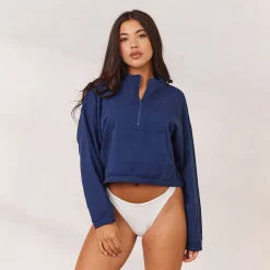 Lounge Underwear Kläder<Varsity Tröja med Kvart Dragkedja - Marinblå