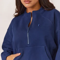Lounge Underwear Kläder<Varsity Tröja med Kvart Dragkedja - Marinblå